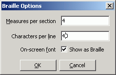 Screenshot of Braille Output Options Dialog