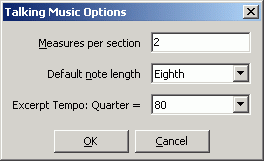 Screenshot of Talking Music Output Options Dialog